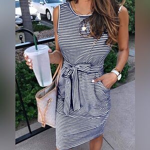 MEROKEETY Womens Summer Sleeveless Striped Dress